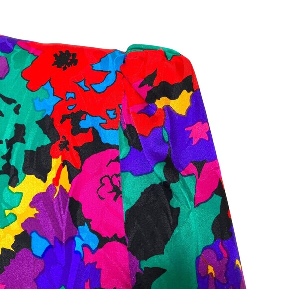Flora Kung II New York Vintage Colorful 100% Silk Dress VTG Shoulder Pads Sz 10 - Picture 10 of 12